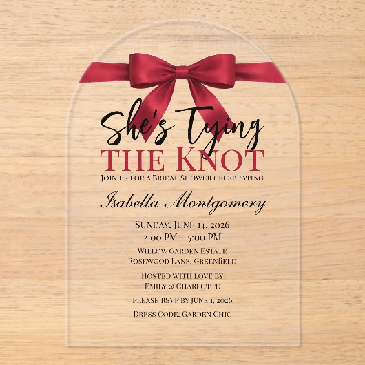 She’s Tying the Knot Theme Red Bow アクリル招待状 (正面)