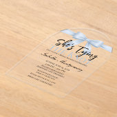 She’s Tying the Knot Theme Sky Blue Bow アクリル招待状 (レイダウン)