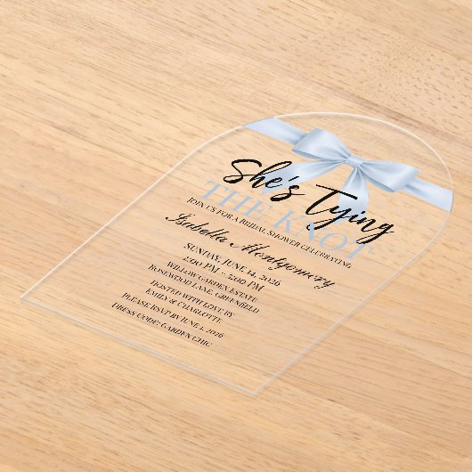 She’s Tying the Knot Theme Sky Blue Bow アクリル招待状 (レイダウン)
