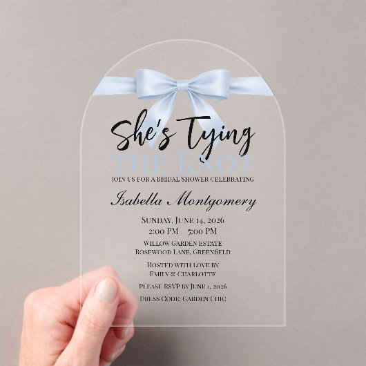 She’s Tying the Knot Theme Sky Blue Bow アクリル招待状 (インサイチュ (ポータブル))