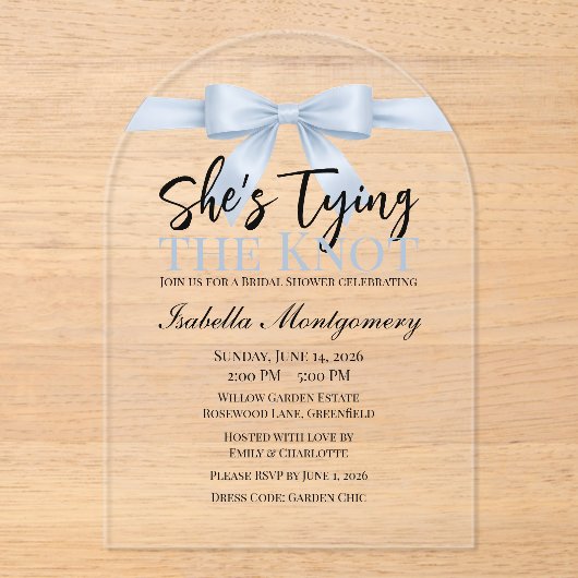 She’s Tying the Knot Theme Sky Blue Bow アクリル招待状 (正面)