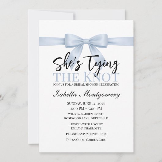 She’s Tying the Knot Theme Sky Blue Bow 招待状 (正面)