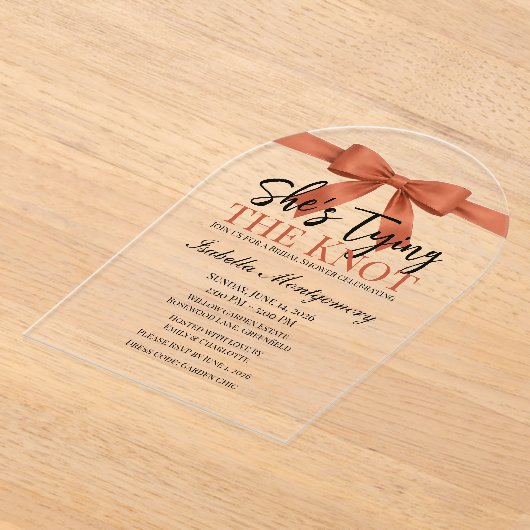 She’s Tying the Knot Theme Terracotta Bow アクリル招待状 (レイダウン)