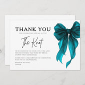 She’s Tying The Knot Turquoise Bow Bridal Shower サンキューカード (正面/裏面)