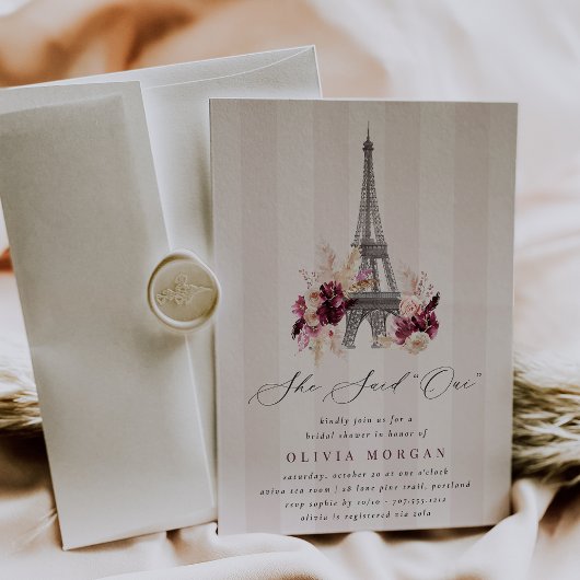 She Said Oui Blush Floral Paris Bridal Shower 招待状