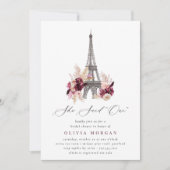 She Said Oui Burgundy Floral Paris Bridal Shower 招待状 (正面)
