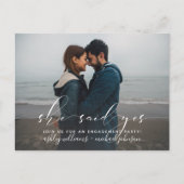She Said Yes カリグラフィー 婚約パーティー招待状 ポストカード (正面)