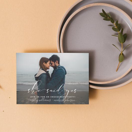 She Said Yes カリグラフィー 婚約パーティー招待状 ポストカード