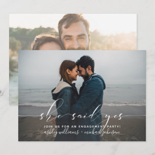 She Said Yes カリグラフィー 婚約パーティー 2枚の写真 招待状