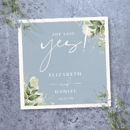 She Said Yes グリーン ダスティブルー 婚約パーティー スタンダードカクテルナプキン