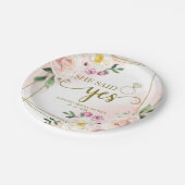She Said Yes Blush Floral Geometric Bridal Shower ペーパープレート (アングル)