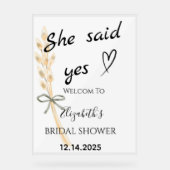 She Said Yes Bridal Shower Welcome アクリルサイン (正面)
