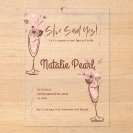 She Said Yes Bride To Be Floral Bridal Shower アクリル招待状