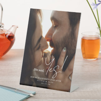 She Said Yes Couple Photo Engagement Sign Pedestal 台座サイン