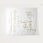 She Said Yes Engagement Party Gold Photo Backdrop タペストリー (正面(横))