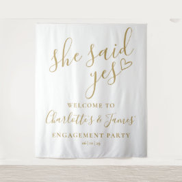 She Said Yes Engagement Party Gold Photo Backdrop タペストリー