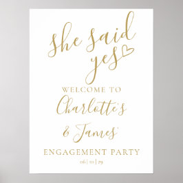 She Said Yes Engagement Party Gold Welcome Sign ポスター