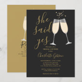 She Said Yes QR Code Bridal Shower Black And Gold 招待状 (正面/裏面)