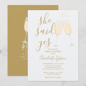 She Said Yes QR Code Bridal Shower Gold 招待状 (正面/裏面)