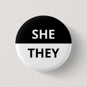 She/Theeは、黒と白のバッジを代名詞します。 缶バッジ