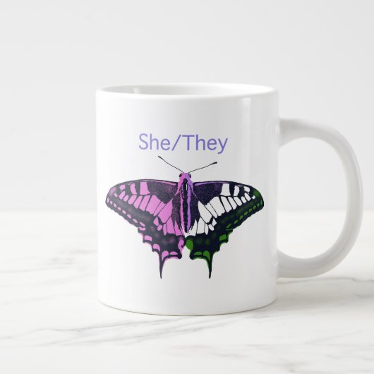 She/They非バイナリフラグアゲハチョウ ジャンボコーヒーマグカップ (右)