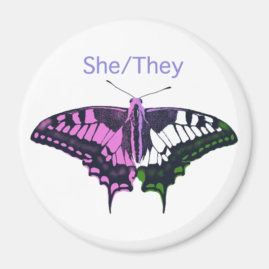 She/They非バイナリフラグアゲハチョウ マグネット (正面)