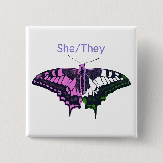 She/They非バイナリフラグアゲハチョウ 缶バッジ (正面)