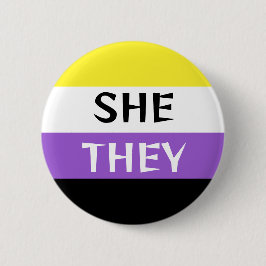 SHE/THEY非バイナリフラグカラーのカスタム代名詞 缶バッジ