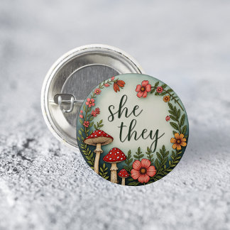 She/They コテージコア 代名詞 LGBTQ ピンバッジ