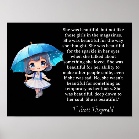 She was beautiful === F.Scott Fitzgerald  quote ポスター (正面)
