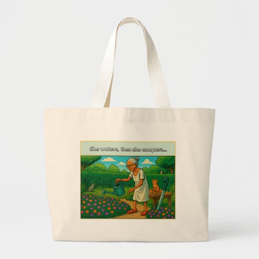 She waters, then conquers Tote Bag ラージトートバッグ (正面)