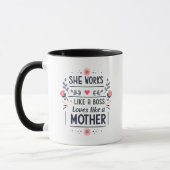 She Works Like a Boss Mother Typography Art マグカップ (左)