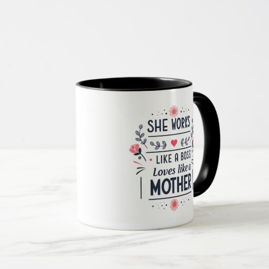 She Works Like a Boss Mother Typography Art マグカップ (正面右)
