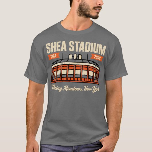 Shea Stadium Flushing Meadows, NY Retro Baseball Tシャツ (正面)