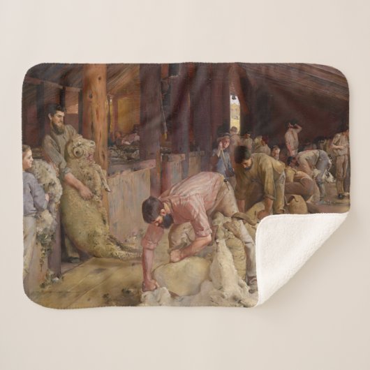 Shear the Rams (Australian Art) (Tom Roberts) シェルパブランケット (正面(横))