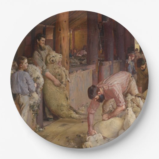 Shear the Rams (Australian Art) (Tom Roberts) ペーパープレート (正面)