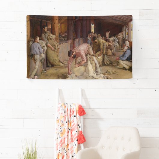 Shear the Rams (Australian Art) (Tom Roberts) 横断幕 (インサイチュ)