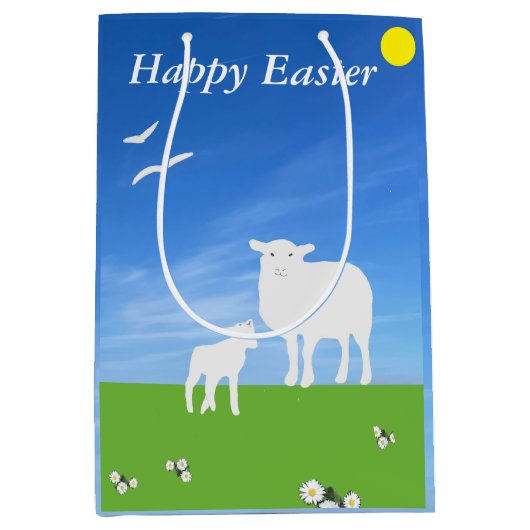 Sheep and Lamb editable Easter ミディアムペーパーバッグ (正面)