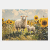 Sheep and Lamb Sunflower Field Decoupage ラッピングペーパーシート (正面3)