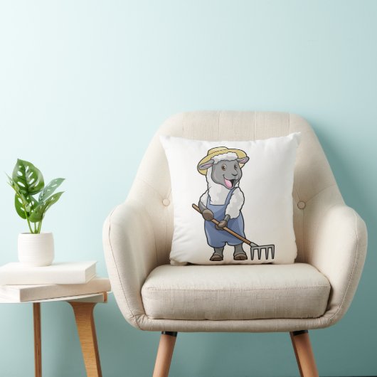 Sheep as Farmer with Rake & Hat クッション (椅子)