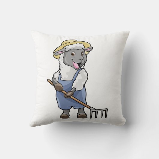 Sheep as Farmer with Rake & Hat クッション (裏面)