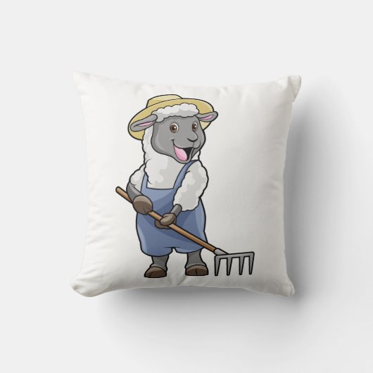 Sheep as Farmer with Rake & Hat クッション (正面)