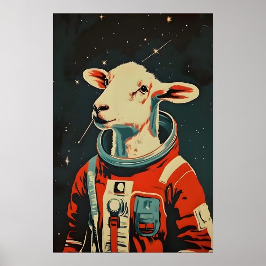 Sheep Astronaut Poster, Sheep Retro Print, Shee ポスター (正面)