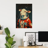 Sheep Astronaut Poster, Sheep Retro Print, Shee ポスター (ホームオフィス)
