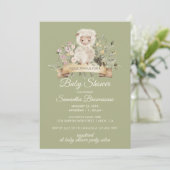 Sheep Cute Botanical Sage Baby Shower 招待状 (スタンド正面)
