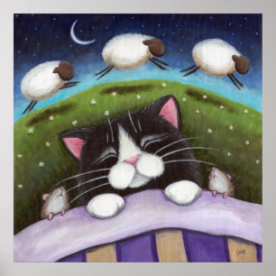Sheep Dreams Fantasy Cat Art Print ポスター