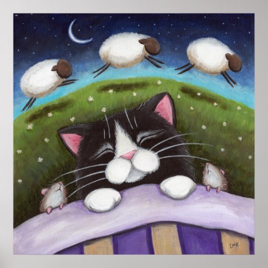 Sheep Dreams Fantasy Cat Art Print ポスター (正面)