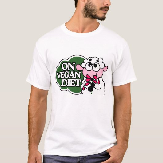 Sheep Eating Flower Saying “On Vegan Diet” Tシャツ (正面)