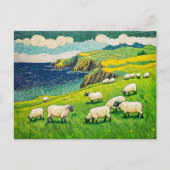 Sheep Grazing by Dramatic Coastal Cliffs シーズンポストカード (正面)