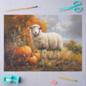 Sheep in Autumn Field with Pumpkins Decoupage 薄葉紙 (クラフト)